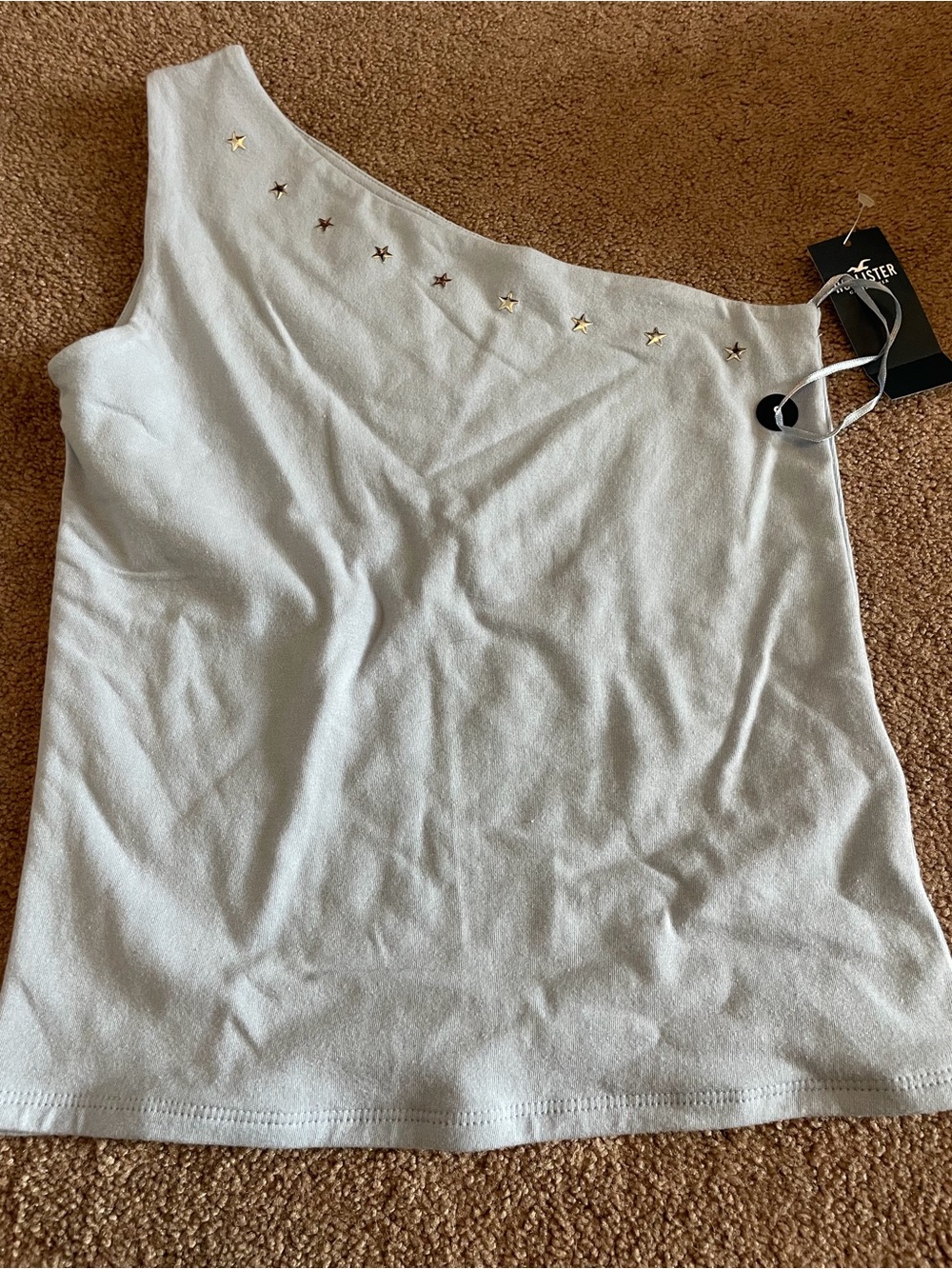 Hollister light blue One-Shoulder Tank with silver Star Studs NWT